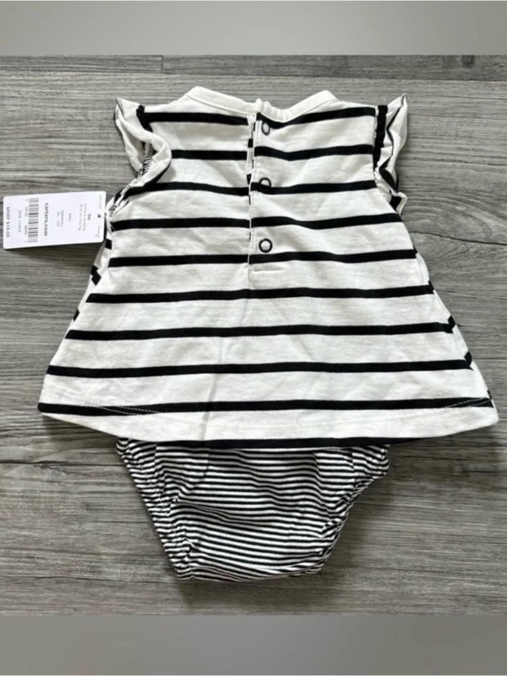 Carter's 3m Black & White Striped Dress with Gold Heart Accents (one piece) NWT